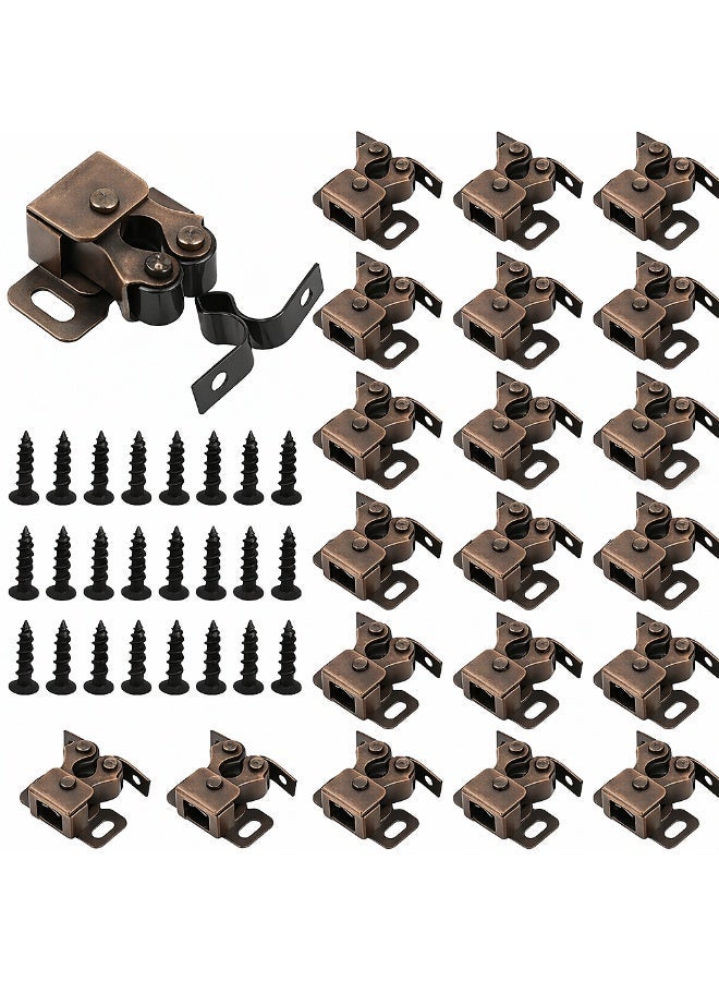 20 Pcs Cabinet Door Latch and Catch Hardware Double Roller Catch Cabinet Latches with Spear Strike for Closet Doors Kitchen (Brown Antique Copper) - Image 1